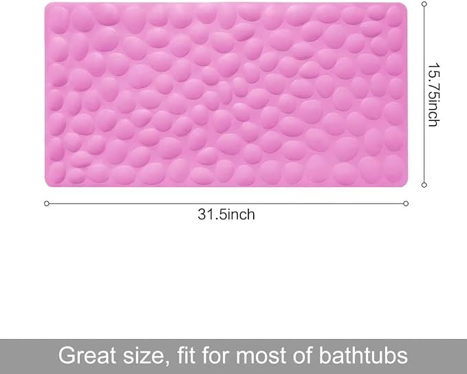 Non-Slip Bathtub Mat OTHWAY Soft Rubber Bathroom Bathmat with Strong Suction Cups (Pink, 16x31.5 inch)