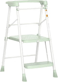 HBTower Kids Step Stool 2 Steps with Anti-Drop Safty Railing, Toddler Tower for Kitchen Counter Learning, Toddler Kitchen Stool Helper,Kids Standing Folding Stepper (Green)