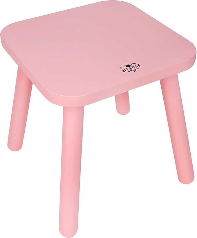 BEE&OAK 11 Inch Wooden Step Stools for Adults, Solid Rubber Wood Non-Slip Step Foot Stool, Heavy Duty 300 lbs One Step Stool for Bedroom, Bathroom, Kitchen,Outdoor (Pink)