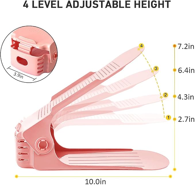 Shoe Slots Organizer 36 Pack - Shoe Organizer Space Saver 50%,Adjustable Thickening Shoe Stackers for a pair of Shoes,Shoe Storage Shoe Rack Holder for closet organization,organizador de zapatos,Pink