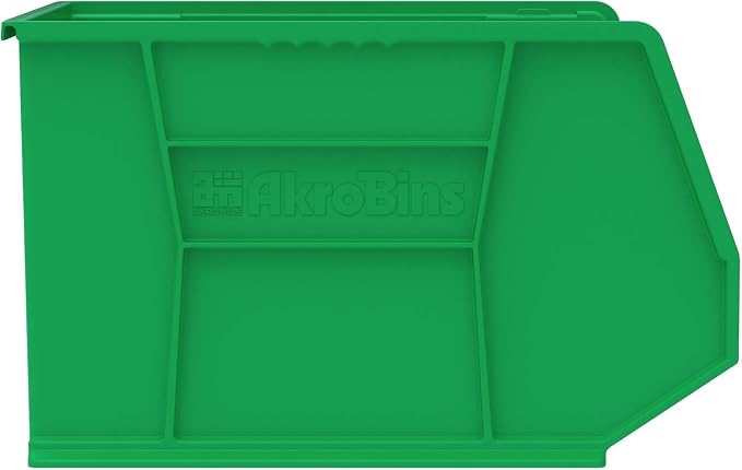 Akro-Mils 30270 AkroBins Plastic Storage Bins, Space-Saving Stackable Bins for Garage, Pantry, Craft Organization, 18" x 16" x 11", Green, 3-Pack