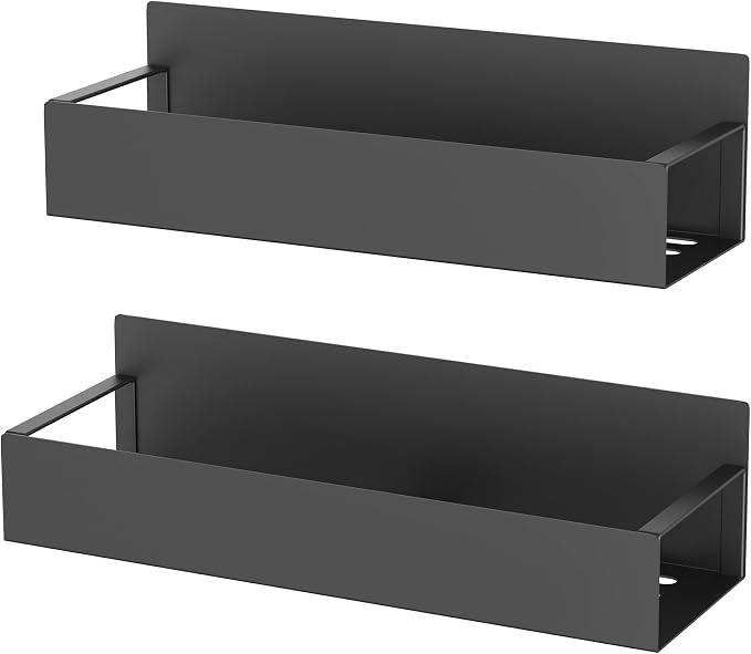HuggieGems 2 Pack Magnetic Spice Storage Rack Organizer for Refrigerator and Oven, Matt Black Fridge Organizers and Storage