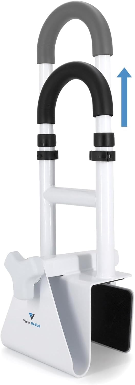Vaunn Medical Adjustable Height Bathtub Safety Rail, Extra-Height 17"-20" Tall Extension ADA Compliant Shower Grab Bar Handle for Elderly and Disabled, Secure Locking Tub Clamp, 300 lbs