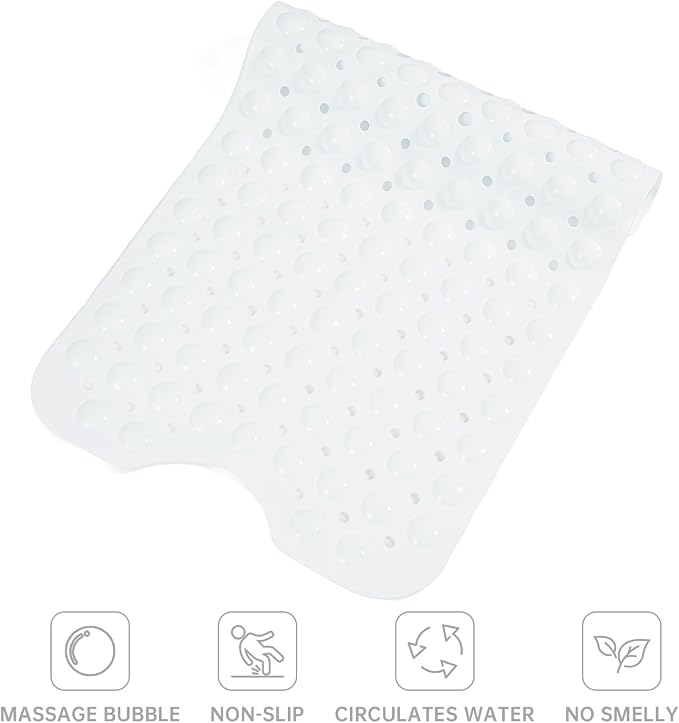 Wirhao Bathtub Mat Non Slip Shower Mat 39×16 Inches Bath Mat for Tub Machine Washable Tub Mat Large for Bathroom with Suction Cups and Drain Holes White