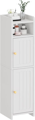 BEWISHOME Small Bathroom Cabinet, Bathroom Storage Cabinet with Adjustable Shelves & 2 Doors, Narrow Toilet Paper Cabinets, 7.9" D x 7.9" W x 31.5" H, for Small Spaces, White YYG03W