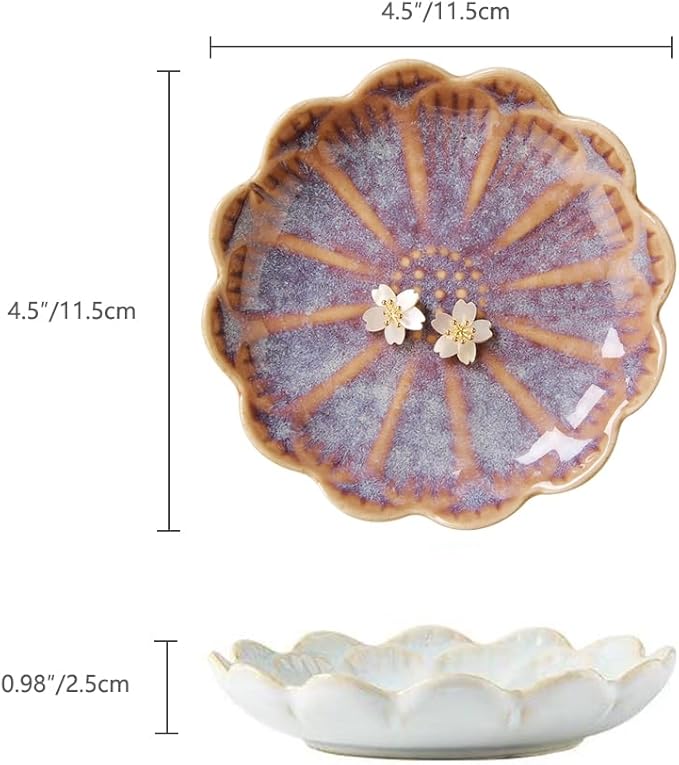 Lotus Ring Holder Dish Small Indoor Ash Tray, Ceramic Dessert Plate Trinket Jewelry Holder Organizing Necklace Earrings for Parents Friends Sister, Deep Purple. All Jewelries Are NOT Included.