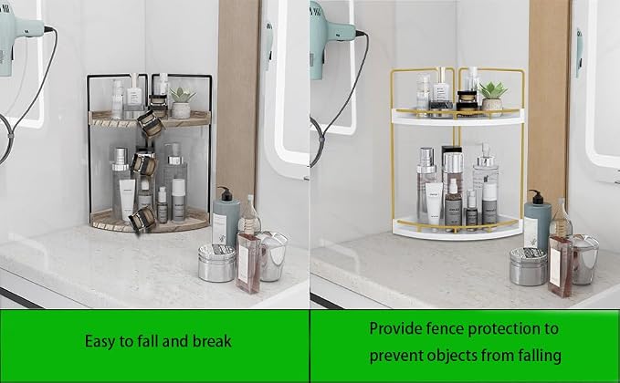Dorhors 2-Tier Bathroom Counter Organizer,Vanity Counter Corner Shelf, Skincare, Wood Countertop Bathroom Storage and Organization for Kitchen (Gold)