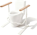 Toilet Safety Rails for Seniors - Toilet Safety Frame with Nighttime Reflective Armrests & Base, 3-Speed Height Adjustment, Toilet Support Frame Fits Most Toilets (Wood Color)