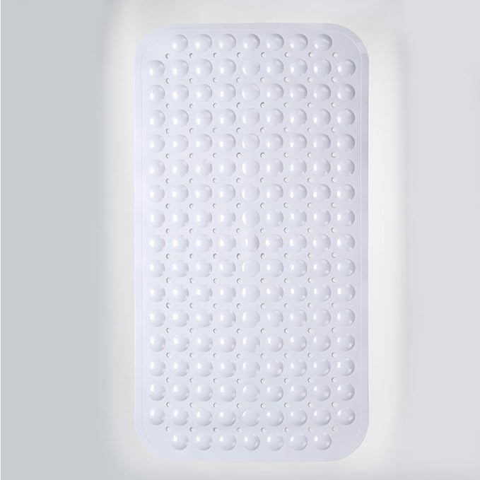 AmazerBath Bath Tub Mat, Medium Size 27.6 x 15 Inches Non-Slip Shower Mats with Suction Cups and Drain Holes, Bathtub Mats Bathroom Mats Machine Washable (White)