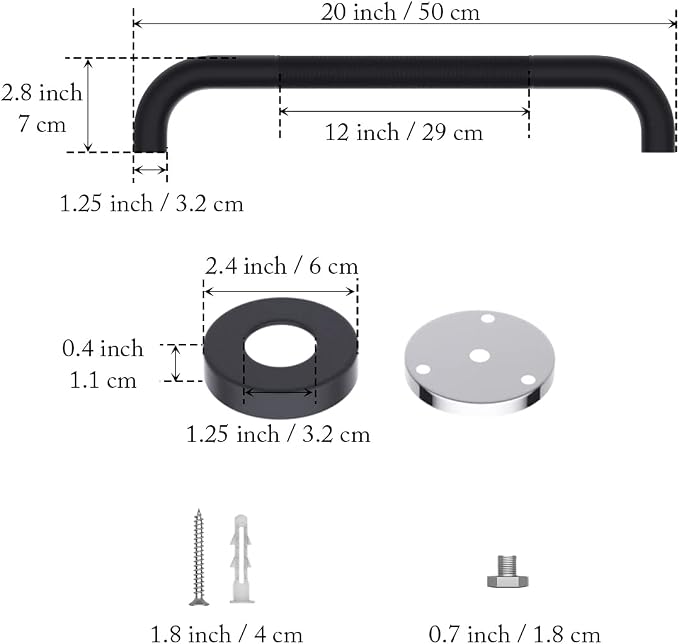 20 Inch Anti Slip Shower Grab Bar Oil Rubbed Black 1.25" Diameter,Munzong 2 Pack Bathroom Grab Bar, Knurled Bathroom Balance Bar,Safety Hand Rail Support Handicap Elderly Senior Assist Bath Handle