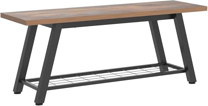 Oastreeful Storage Bench Industrial Rustic Wooden and Metal Entryway Shoe Boots Storage Rack Long Bench Seat for Hallway Bedroom Retro Brown Farmhouse Style
