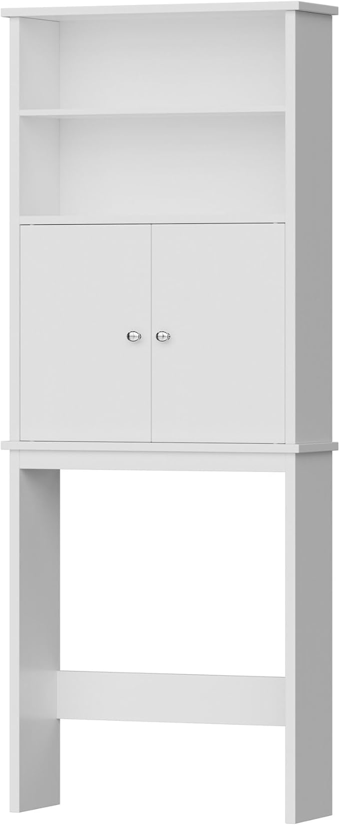 Nuturelly Over The Toilet Storage Cabinet, Bathroom Storage Organizer with Adjustable Shelves and Double Wooden Doors, Freestanding Above Toilet Storage with Open Shelf, Wooden Toilet Rack, White