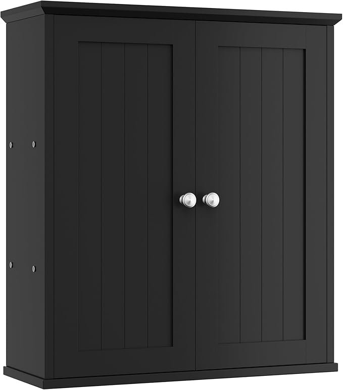 Shintenchi Bathroom Wall Medicine Cabinet with 2 Door, Bathroom Storage Organizer Over The Toilet,Space Saving Storage with 3-Tier Shelves,Solid Black