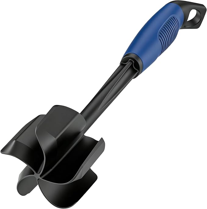 Ourokhome Meat Chopper and Potato Masher, Heat Resistant Nylon Ground Beef Smasher for Hamburger, 5 Curved Blades Nonstick Safe Mixer & Stirrer, Practical Kitchen Gadgets, Navy.