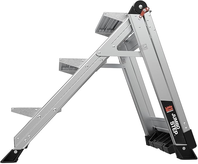 Little Giant Ladders Jumbo Step Stool with Handrail, 3-Step, Lightweight, Aluminum, 375 lb Load Capacity, Type 1AA, 8.7-Ft Reach Height, with Tool Tray, Platform Steps (11903)
