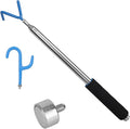 Telescoping Pickup Tool Magnetic Pole with 2 Hooks & Magnet, 300cm/10ft Extendable Push Pull Rod Grabber Wire Reacher Disc Golf Retriever for Hard-to-Reach Areas