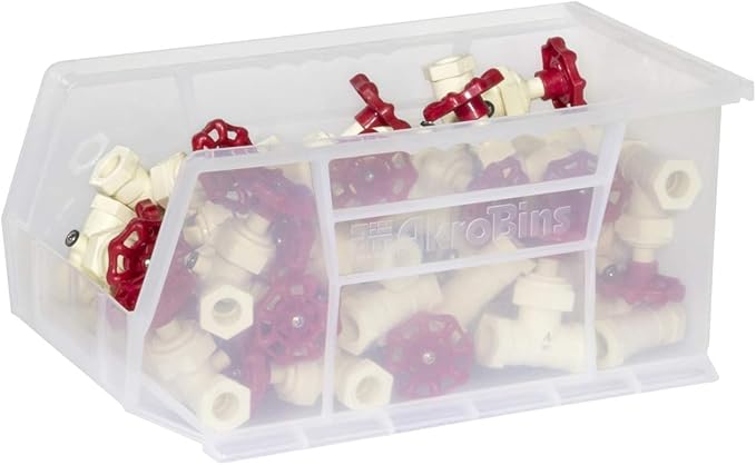 Akro-Mils 30240 AkroBins Plastic Storage Bins, Space-Saving Stackable Bins for Garage, Pantry, Craft Organization, 15 x 8 x 7 inches, Clear, 12-Pack