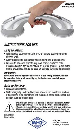 Safe-er-Grip Safe-er-Grip Changing Lifestyles Suction Cup Grab Bars for Bathtubs & Showers; Safety Bathroom Assist Handle, Chrome, 12 inches