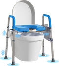 WHLICKS 500lbs Toilet Seat Risers with Handles, Padded Raised Toilet Seat for Seniors, Adjustable Height Toilet Riser, Handicap Elevated Seat, Fit Any Toilet, Blue