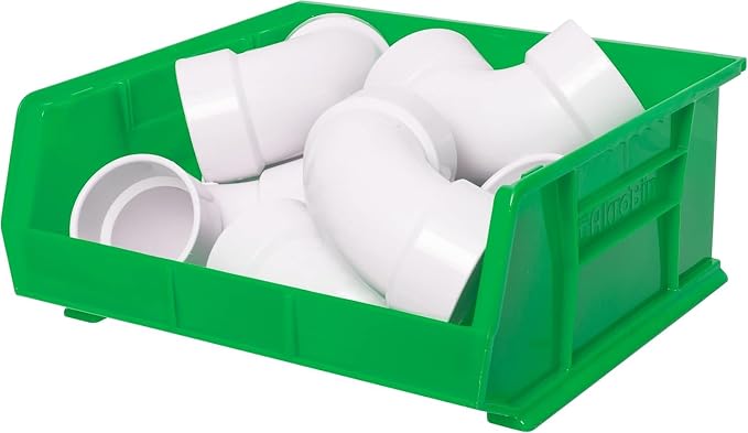 Akro-Mils 30250 AkroBins Plastic Storage Bins, Space-Saving Stackable Bins for Garage, Pantry, Craft Organization, 15" x 16" x 7", Green, 6-Pack