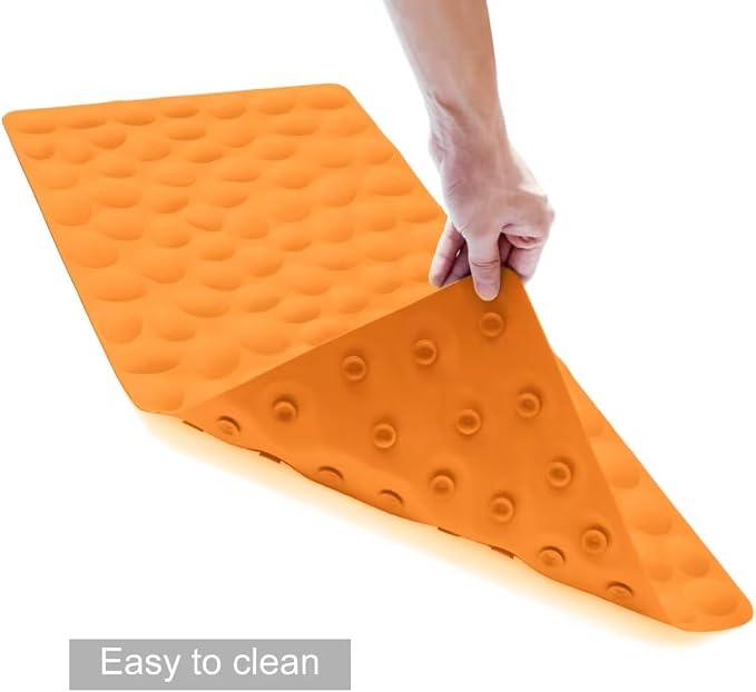 Non-Slip Bathtub Mat OTHWAY Soft Rubber Bathroom Bathmat with Strong Suction Cups (Orange, 16x31.5 inch)