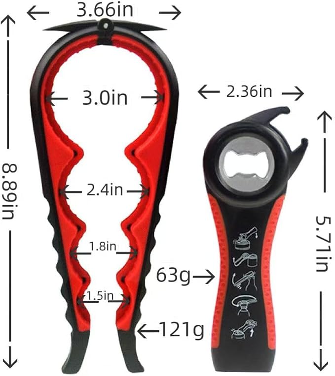 Multi-Function Bottle and Jar Opener, 6-in-1 Kitchen Tool,Glass Can Opener,Suitable for Kitchens and Dining Rooms,Can be Easily Opened by Women,Children and the Eldlely(Red)