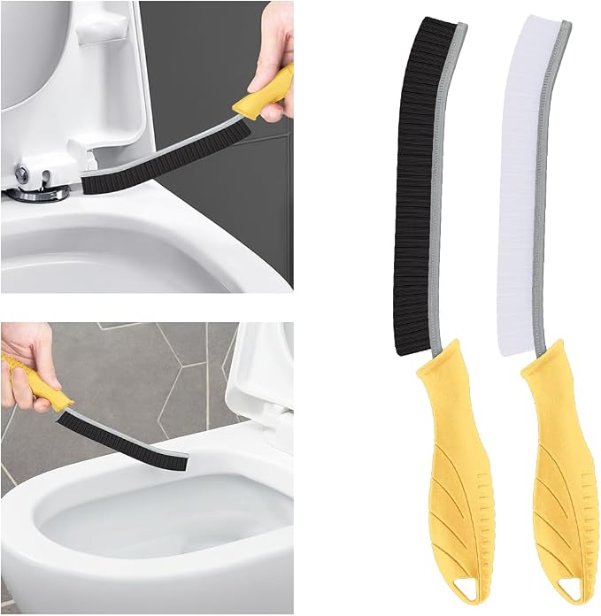 TQRR Toilet Brush, 2 Pcs Bathroom Cleaning Brush, Toilet Scrubber, Deep Toilet Bowl Brush with Hanging Hole, Multifunctional Gap Cleaning Brush, Bristles for Kitchen Sinks, Tub,Shower (2, Yellow)