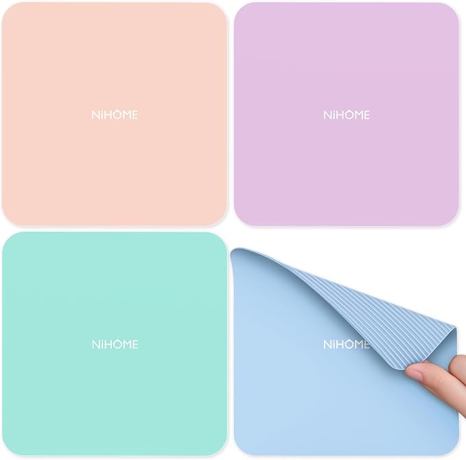 NIHOME Silicone Jar Opener – 6 Inch Large Anti-Slip Grip Pads, Premium 100% Food-Grade Silicone, Stylish Designer Colors, Multi-Purpose Heat-Resistant Mat & Coaster, Set of 4 (Macaron Colors, Square)