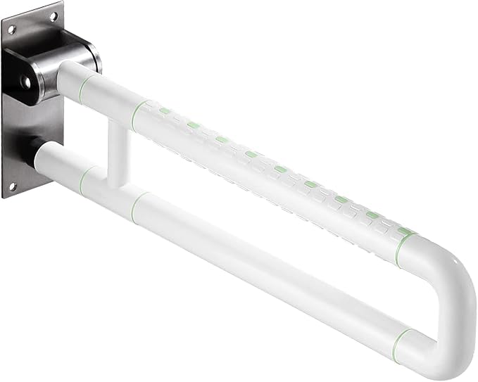 Flip Up Grab Bar for Toilet: Upgraded 23.6 Inch Handicap Grab Bars for Bathroom - Wall-Mount, Non-Slip Toilet Handles with Glows at Night, Suitable for Elderly Pregnant Women and Disabled