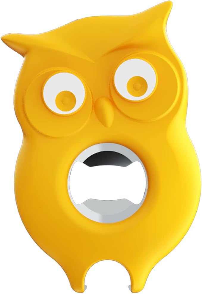 4-in-1 Manual Owl Bottle Opener - BPA-Free Multi-Function Opener for Bottle Caps, Jars, Pull Tabs & Twist Caps, Ergonomic Design for Kids, Seniors & Weak Hands (Yellow)