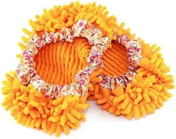 Mop Slippers,Mop Shoes,Dust Duster, Mop Socks for Women Men Kids Foot, Microfiber Reusable for House Office Bathroom Kitchen (Orange-,One Size)