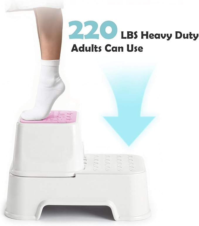 2 Step Toddler Step Stool, Non-Slip Multifunctional Kids Step Stool for Bathroom Sink & Toilet Potty Training,Supports Up to 220 lbs (2 Packs, Pink)