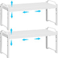 2 Pack Stackable Expandable Shelves For Kitchen Cabinet Countertop Storage, Adjustable Counter Cupboard Pantry Organizer Shelf Rack Stand, Length:25.5 Inch