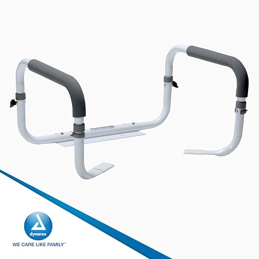 Dynarex Toilet Safety Rail, Attaches to Your Toilet to Provide Safe Support for Sitting and Standing with Padded Arms, Adjustable Width & Weight Capacity of 300 pounds, White, 1 Toilet Safety Rail