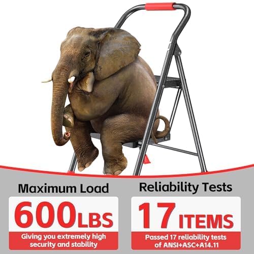 Step Ladder Foldable Folding Stool - for Home Adults Kitchen 2 Stepping Extension Tall Heavy Duty with Handrails - Closet Stepstool Stair Ladders Extendable Stepladder for Indoor House 600Lbs