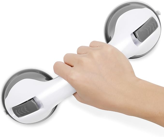 Shower Handle 2 Packs Grab Bars for Bathtubs & Showers, 12 inch Grab Bars for Bathroom with Strong Hold Suction Cup, Balance Bar Safety Hand Rail for Injury, Senior, Elderly Grey