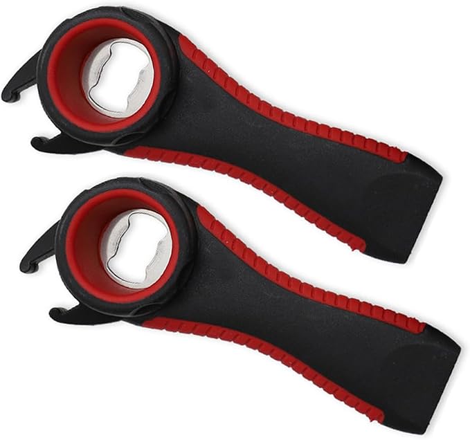 2 pcs 5 in 1 Multi-function Bottle Opener for Easily Opens Bottle Caps,Canning Lids,Can Tabs and Twist Caps (Black & Red)