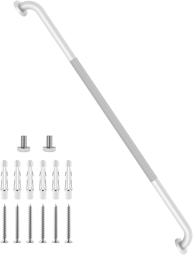 48 Inch Anti Slip Shower Grab Bar, Munzong Bathroom Grab Bar for Showers, White Knurled Handicap Balance Bar,Safety Hand Rail Support Elderly Senior Assist Bath Handle