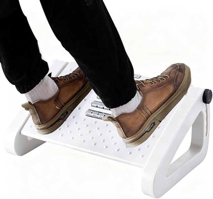 CasaZenith Foot Rest, Six Heights Adjustable Foot Rest for Under Desk at Work, Ergonomic Foots Stool for Under Office Desks, Under Desk Footrest with Foot Massage Roller, Chair Footrest - White