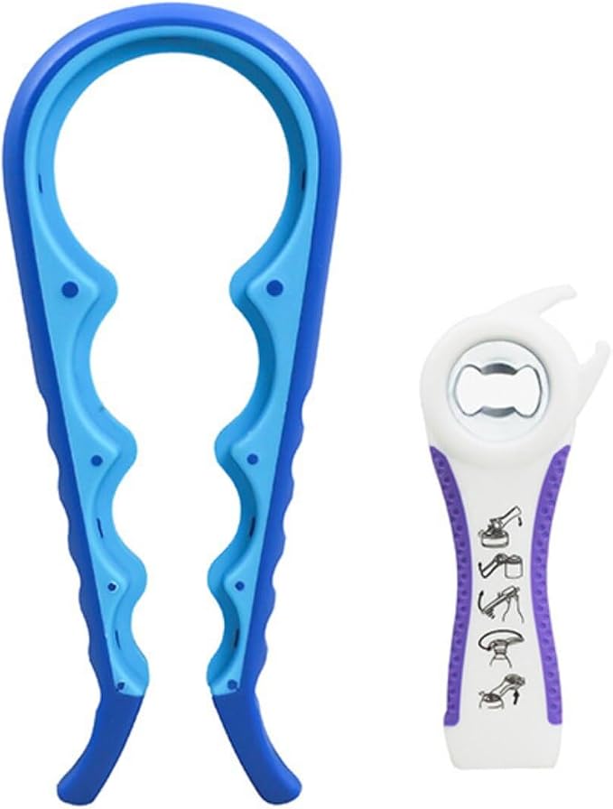 Multi-Grip Jar Opener and Bottle Opener Tool, Ergonomic Design with Non-Slip Handles, (biue)