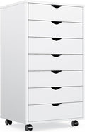 OLIXIS 7 Drawer Mobile File Cabinet Under Desk Storage Organization with Wheels Vertical Filing Chest Rolling Wood Small Desk Printer Stand for Home Office, 15.75"D x 18.74"W x 34.25"H, Classic White