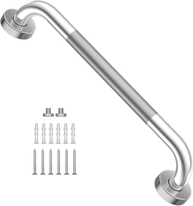 Anti Slip Shower Grab Bar 16 Inch, YuanDe Chrome Finish Stainless Steel Bath Grab Bar, Knurled Bathroom Safety Rail, Shower Handrail Support, Handicap Elderly Injury Senior Balance Assist Handles