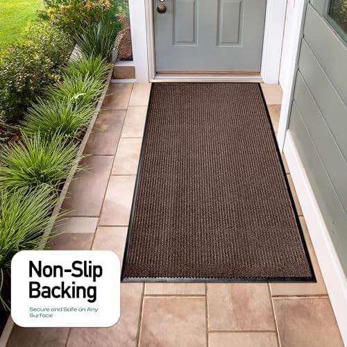 MaxMat® 4-Pack Extra Large Commercial Floor Mat, 3 x 5 Feet Heavy Duty, Waterproof, Low-Profile, Easy to Clean, Rubber Entry Mat (Brown, 3 x 5 Feet - 4 Pack)