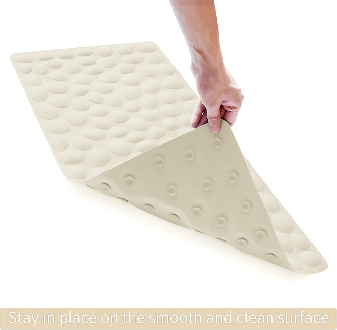 Non-Slip Bathtub Mat OTHWAY Soft Rubber Bathroom Bathmat with Strong Suction Cups (Beige)