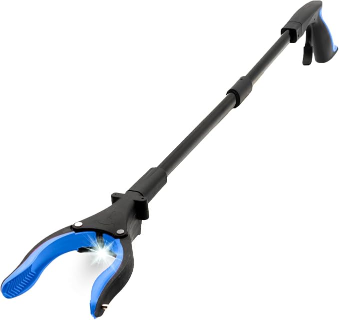 Grabber Reacher Tool-Long 32 Inch Aluminum Foldable Pick Up Stick-Strong Grip Shelves LED Light Magnetic Tip, Lightweight Trash Picker Claw Reacher Grabber Tool for Elderly - by Luxet (32 Inch, Blue)