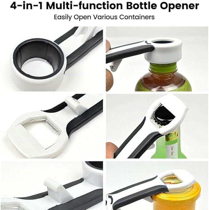 Soda Bottle Opener Tool 4-in-1 Grip Bottle Opener Lids off Jar Opener for Easy Opening Twist Caps Canning Lids Can Tabs Multifunctional Plastic Tool Kitchen Gadgets for Arthritis Relief