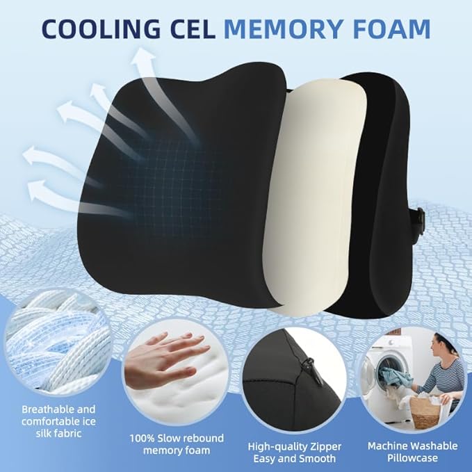 Lumbar Support Pillow for Office Chair, Memory Foam Lumbar Pillow for Lower Back Pain Relief (xiaoyaokaoblack)