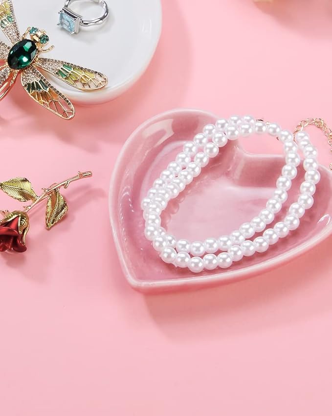 JAMEND CLXP Pink Heart Jewelry Tray, Engagement Wedding Ring Dish Earring Holder for Newlyweds, Sweet Gift for Women, Ceramic. NO ROSE.