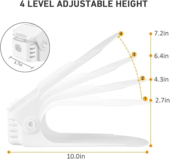 NVGSN Shoe Slots Organizer 12 Pack - Shoe Stackers for a Pair of Shoes, shoe Storage Shoes Space Savers 50%, 4 Levels Adjustable Thickening Double Layer shoes Holders shoe Organizer for Closet, White