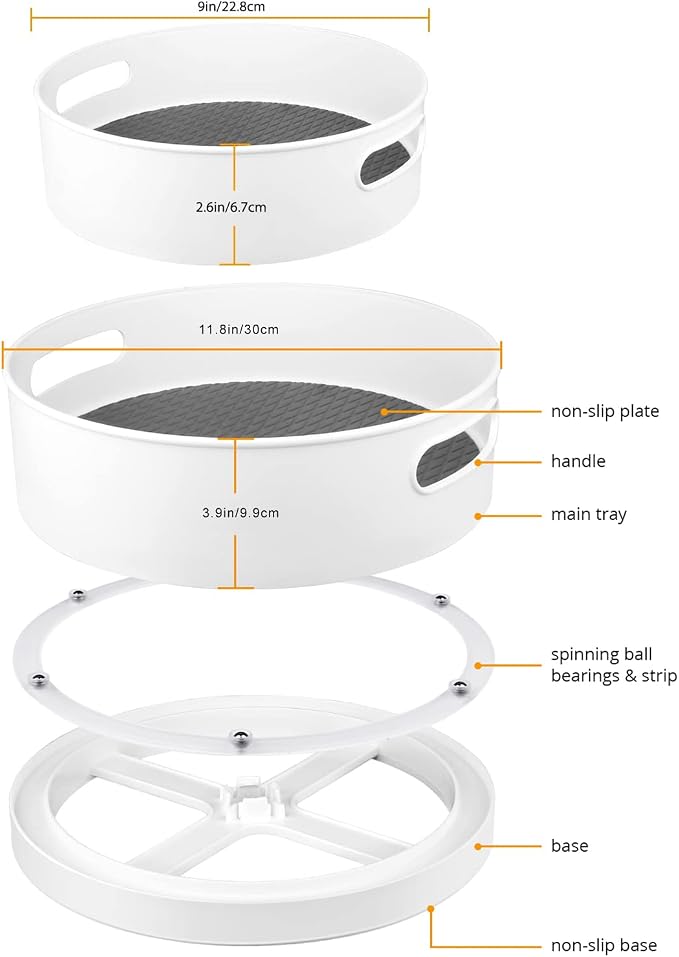 Semlos 360° Rotating Lazy Susan Organizers, 2 Packs 9" and 12" Turntable Spice Rack Organisers for Kitchen Organization and Storage, Non-Slip Under Sink Organizer for Bathroom Pantry Cupboard